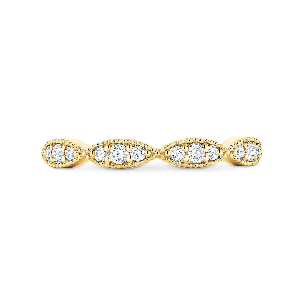 Scalloped Round Diamond Wedding Milgrain Ring - Prime & Pure