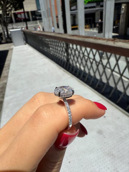 Maia – " 3ct " Oval Solitaire in 18k Gold with Hidden Halo and Pavé Band (Ready) - Prime & Pure