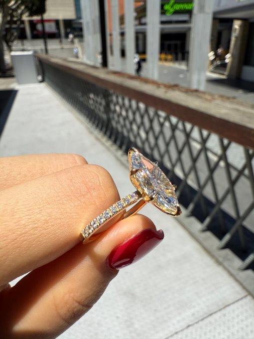 Eliza – " 3ct " Marquise Solitaire in 18k Gold with 6 Claw set and Pavé Band (Ready) - Prime & Pure