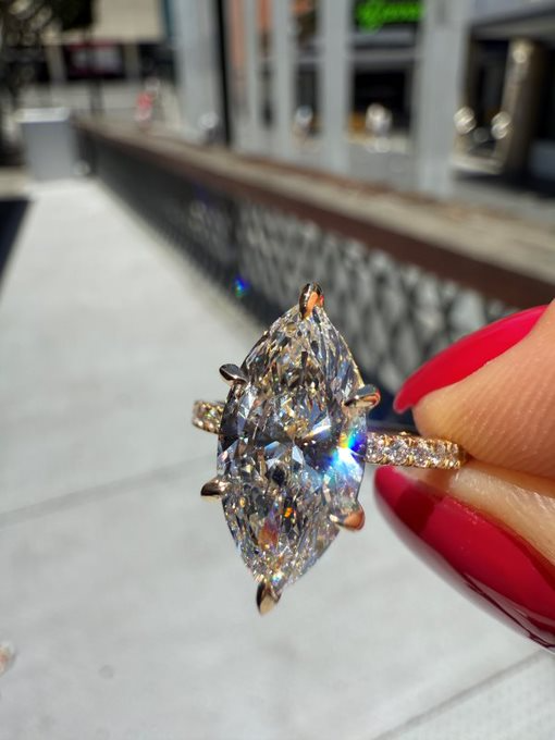 Eliza – " 3ct " Marquise Solitaire in 18k Gold with 6 Claw set and Pavé Band (Ready) - Prime & Pure