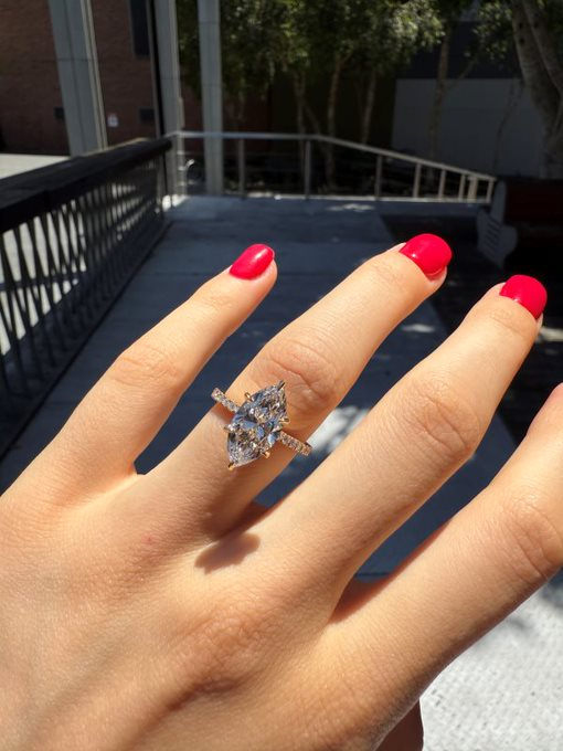 Eliza – " 3ct " Marquise Solitaire in 18k Gold with 6 Claw set and Pavé Band (Ready) - Prime & Pure