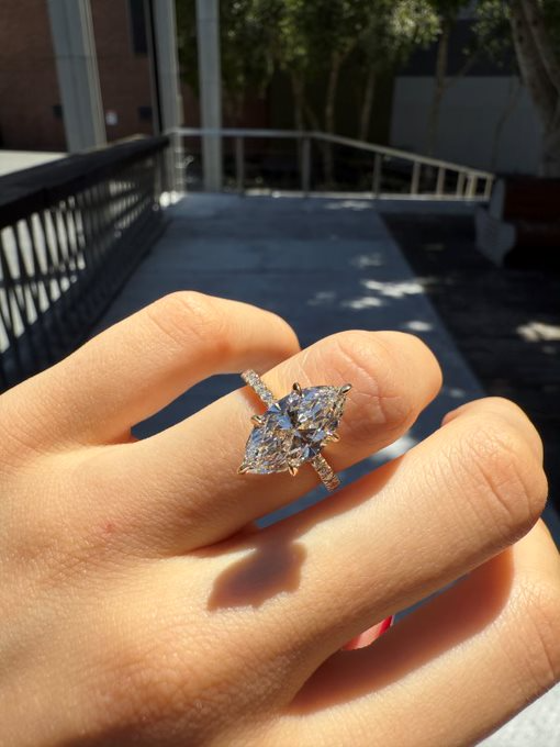 Eliza – " 3ct " Marquise Solitaire in 18k Gold with 6 Claw set and Pavé Band (Ready) - Prime & Pure