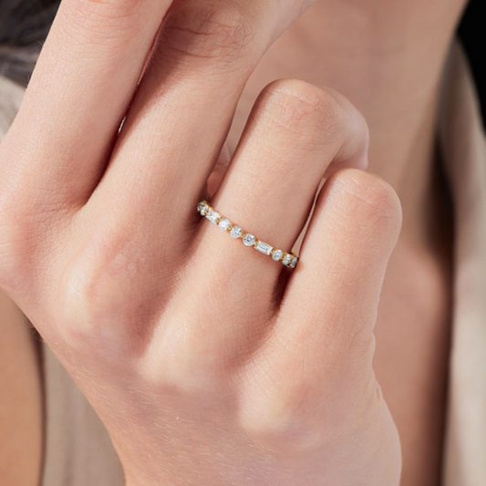 Baguette and Round Diamond Wedding Ring - Prime & Pure