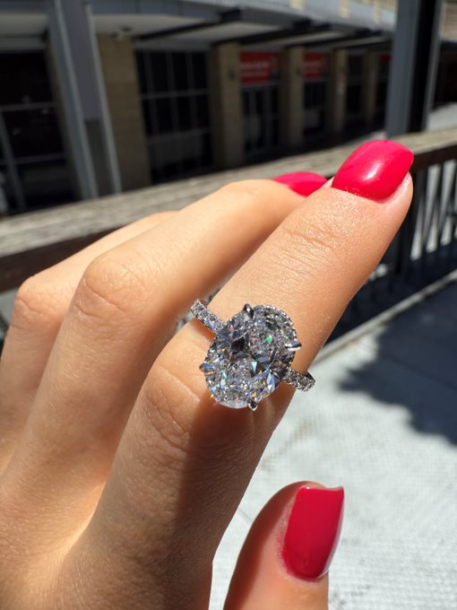 Maia – " 3ct " Oval Solitaire in 18k Gold with Hidden Halo and Pavé Band (Ready) - Prime & Pure