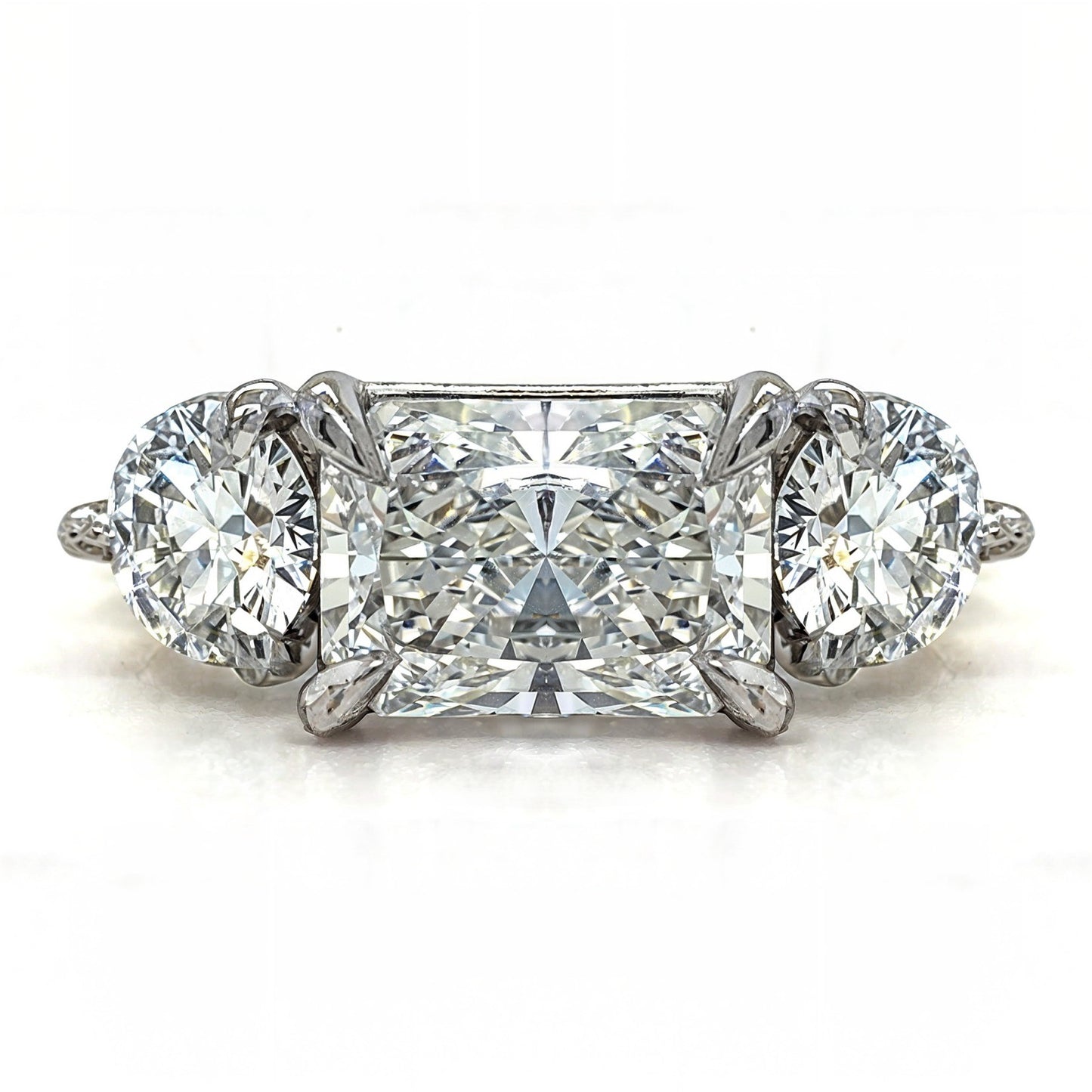 Deborah - " 2.5ct " Horizontal Radiant in 18k Gold with Round Diamonds Trilogy Ring (Ready) - Prime & Pure