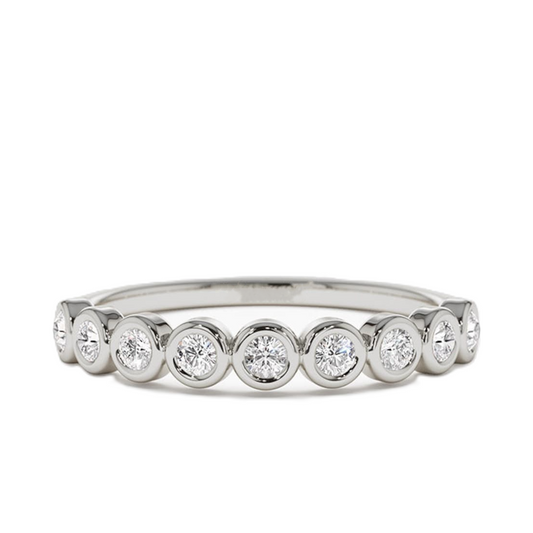 Bezel Set 9 Diamonds Wedding Ring - Prime & Pure