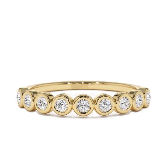 Bezel Set 9 Diamonds Wedding Ring - Prime & Pure
