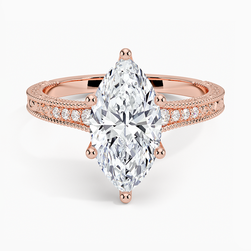 Classy Engraved Diamond Ring Marquise Top - Prime & Pure