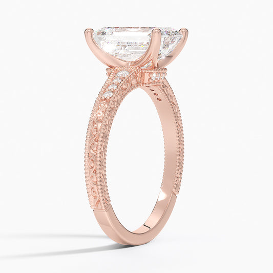 Classy Engraved Diamond Ring Emerald Top - Prime & Pure