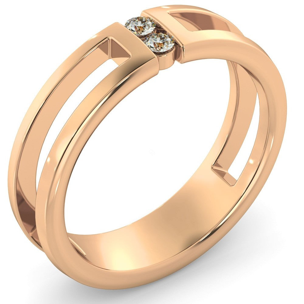 Twin Round cut Diamond set Wedding Ring with Cut out Shoulders - Prime & Pure