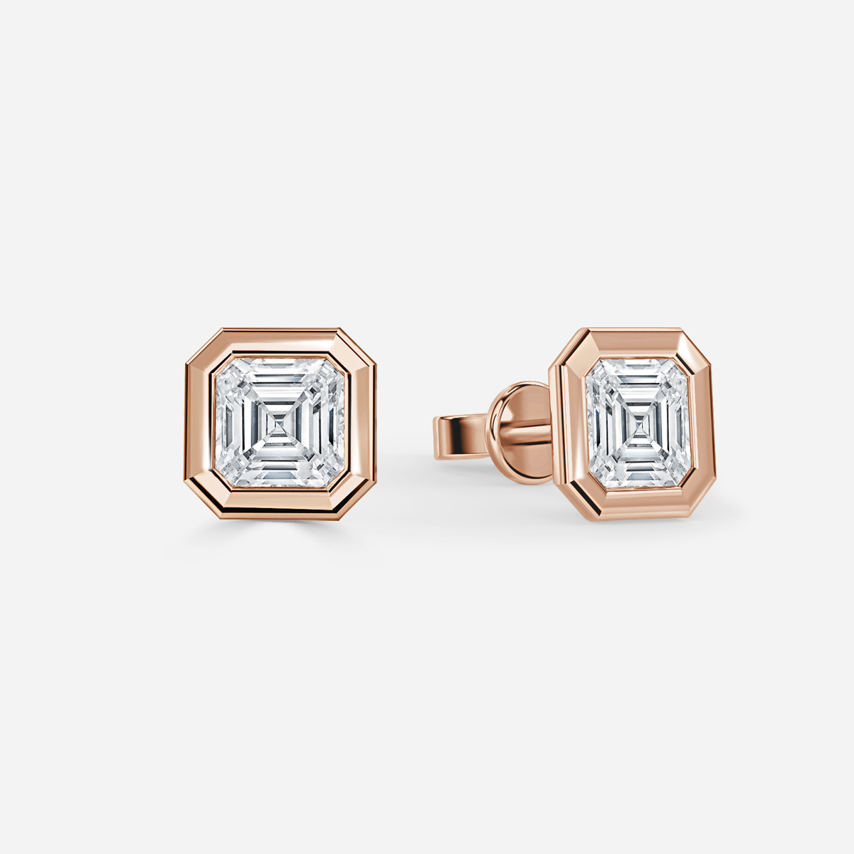 Bezel Set Asscher Diamond Stud Earrings - Prime & Pure