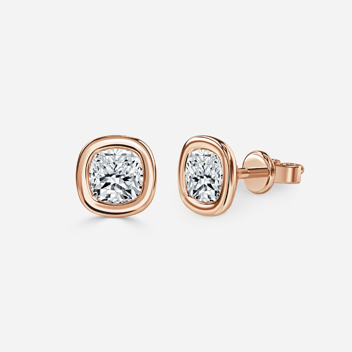 Bezel Set Cushion Diamond Stud Earrings - Prime & Pure