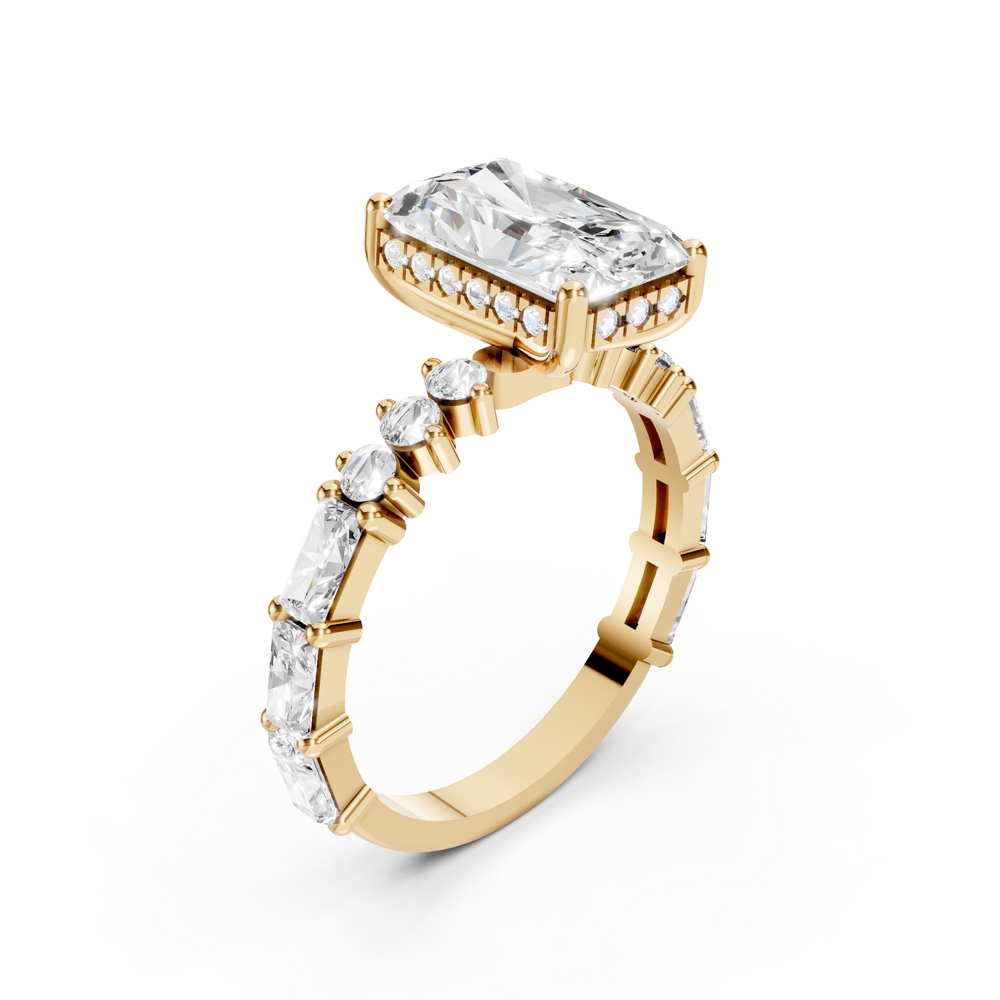 Mila – Radiant Solitaire with Hidden Halo - Round and Baguette sides