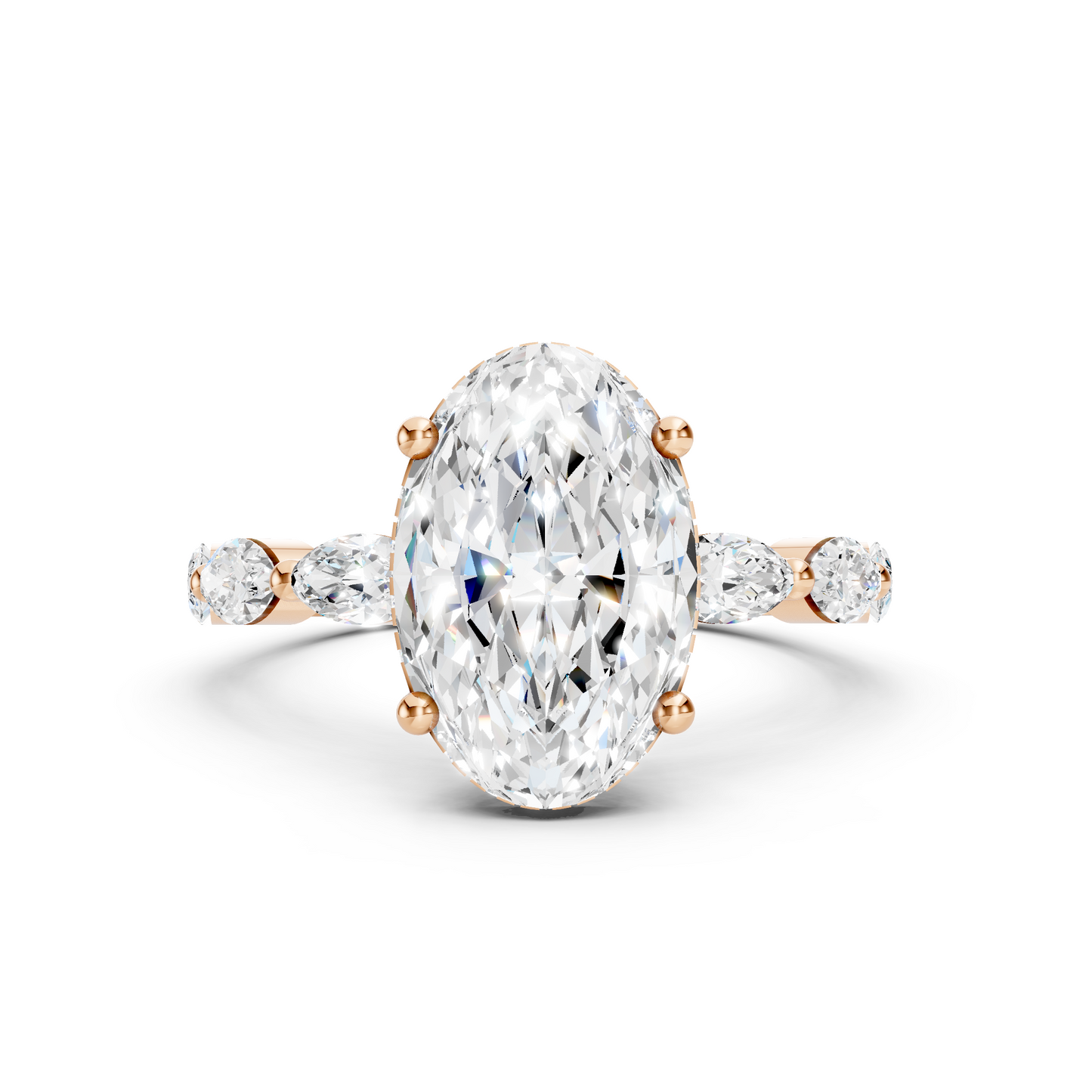 Luella – Oval Solitaire with Hidden Halo - Marquise Side Stones