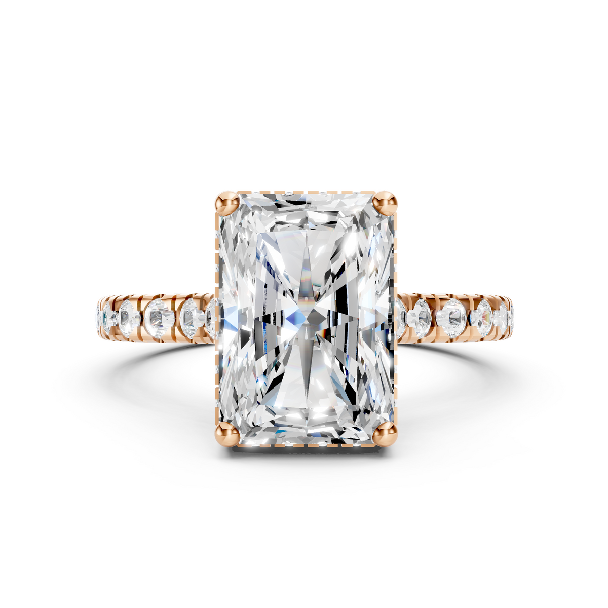 Hallie – Radiant Solitaire with Hidden Halo and Pavé Cathedral Style Band