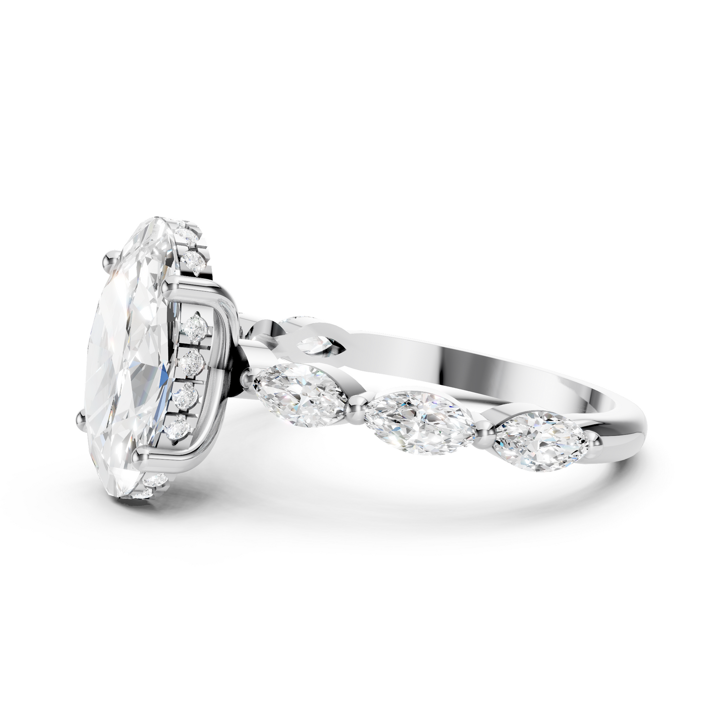 Luella – Oval Solitaire with Hidden Halo - Marquise Side Stones