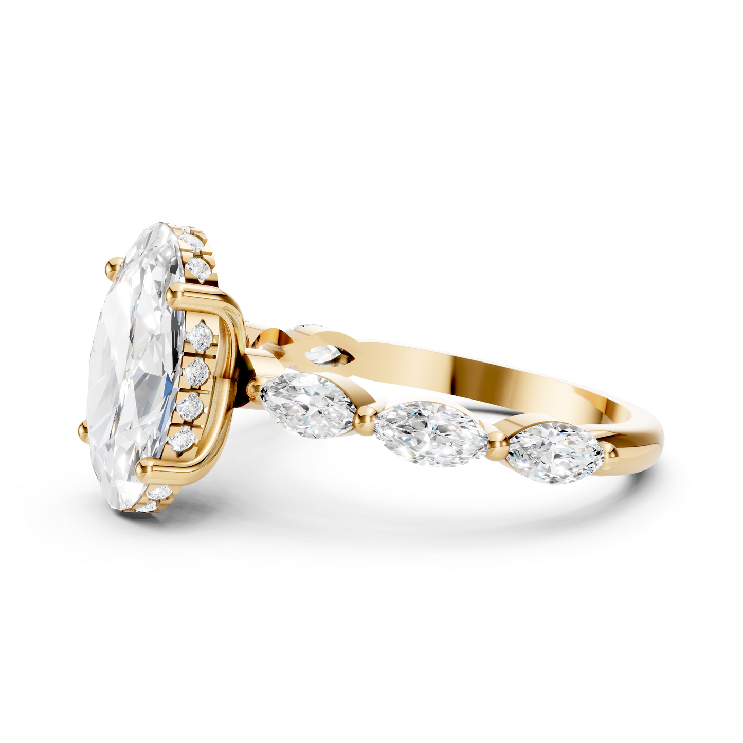 Luella – Oval Solitaire with Hidden Halo - Marquise Side Stones