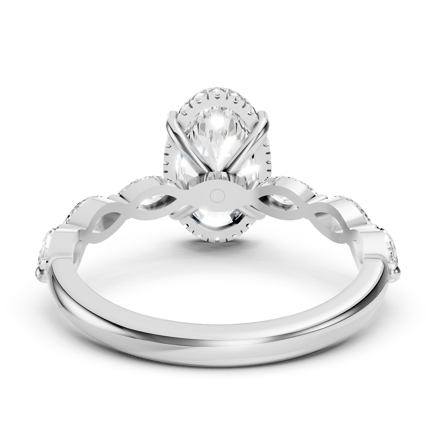 Luella – Oval Solitaire with Hidden Halo - Marquise Side Stones