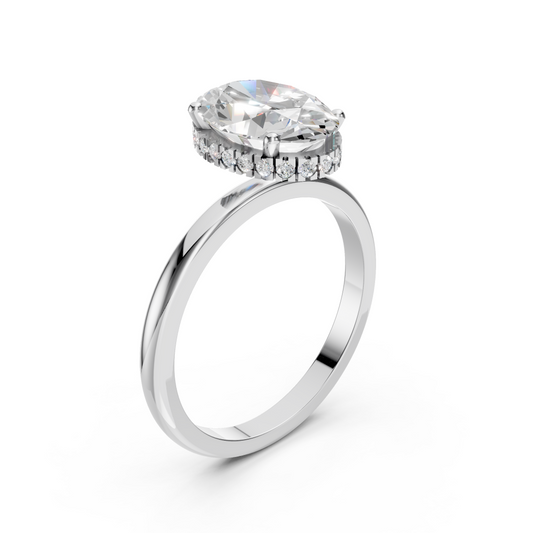 Madeline – Oval Solitaire with Hidden Halo and Plain Band