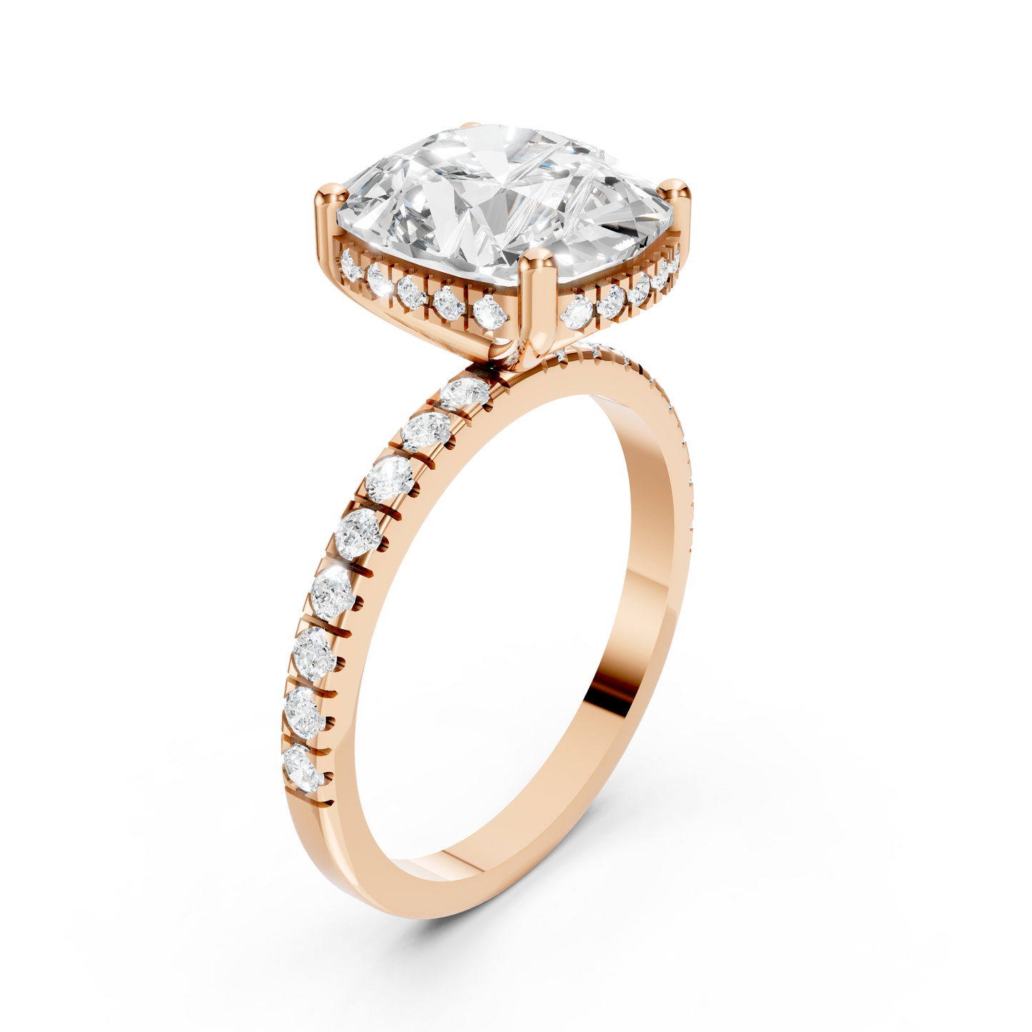 Stella – Cushion Solitaire with Hidden Halo and Pavé Band