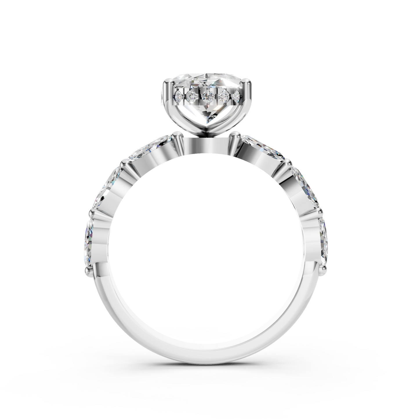 Luella – Oval Solitaire with Hidden Halo - Marquise Side Stones