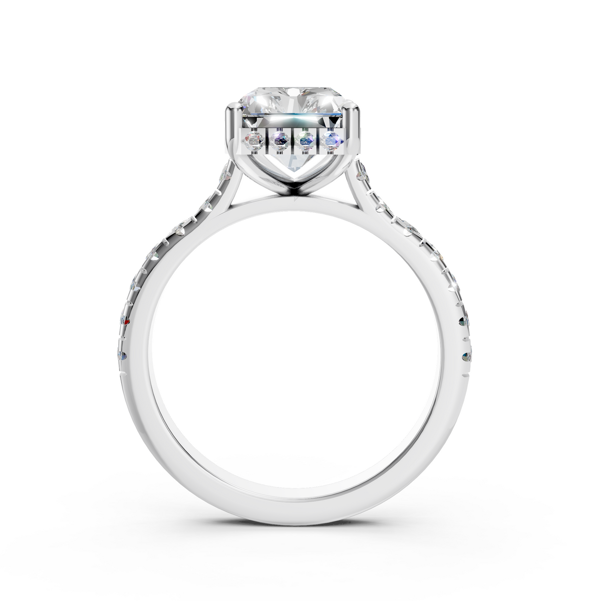 Hallie – Radiant Solitaire with Hidden Halo and Pavé Cathedral Style Band