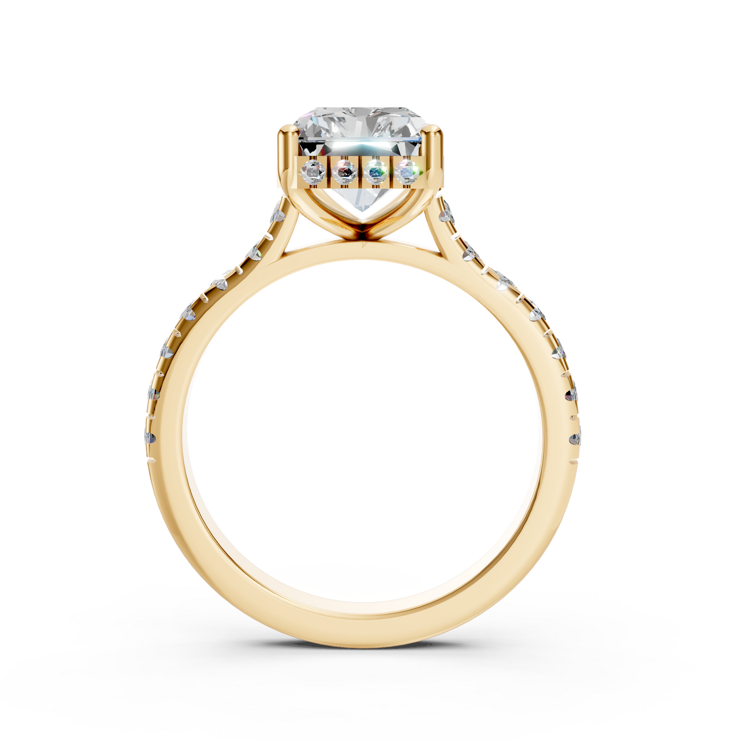 Hallie – " 3ct "Radiant Solitaire in 18k Gold with Hidden Halo and Cathedral Pavé Band (Ready)
