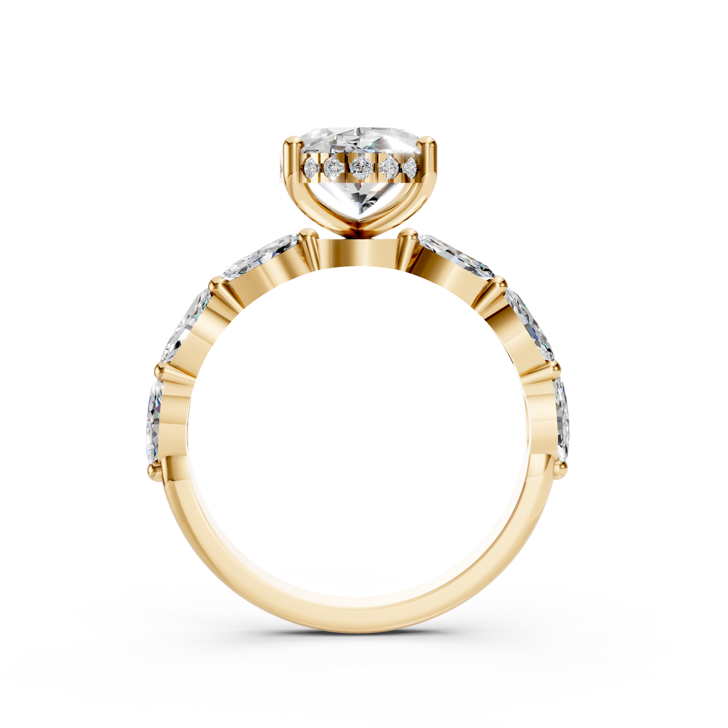 Luella – Oval Solitaire with Hidden Halo - Marquise Side Stones