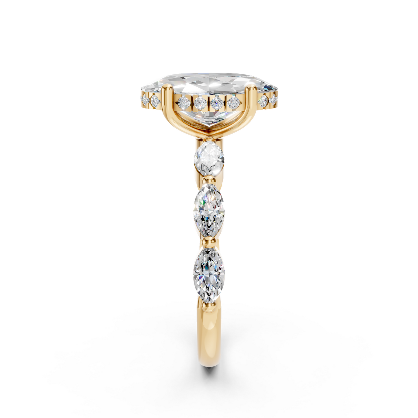 Luella – Oval Solitaire with Hidden Halo - Marquise Side Stones