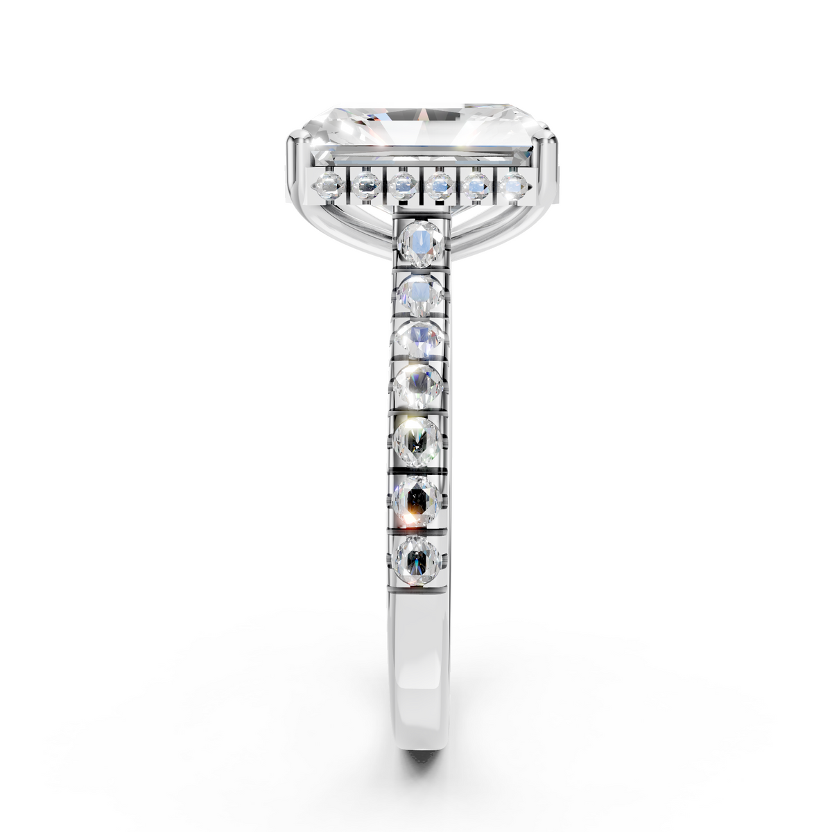 Hallie – Radiant Solitaire with Hidden Halo and Pavé Cathedral Style Band