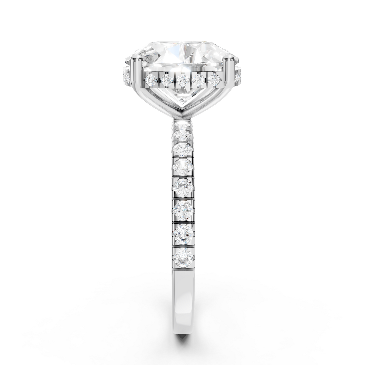 Stella – Cushion Solitaire with Hidden Halo and Pavé Band