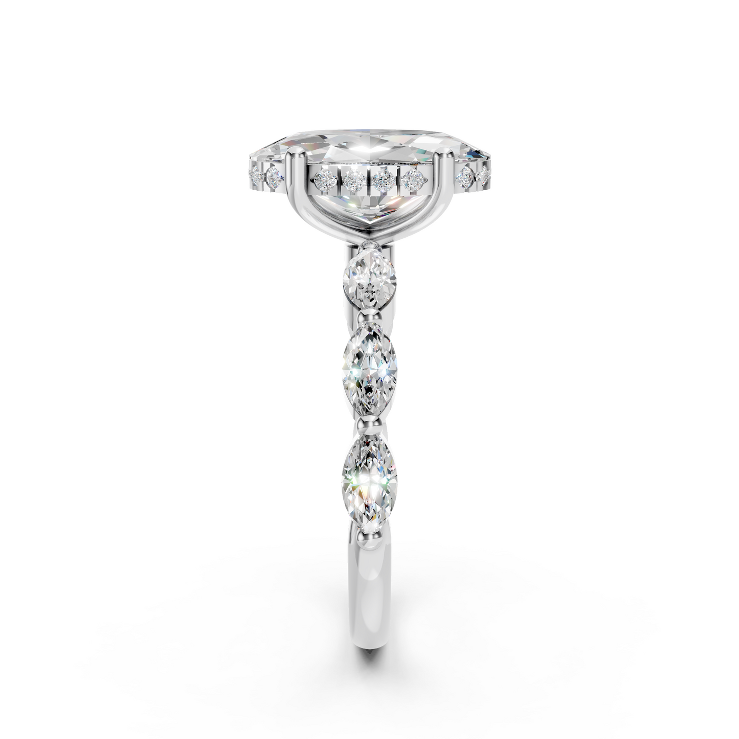 Luella – Oval Solitaire with Hidden Halo - Marquise Side Stones