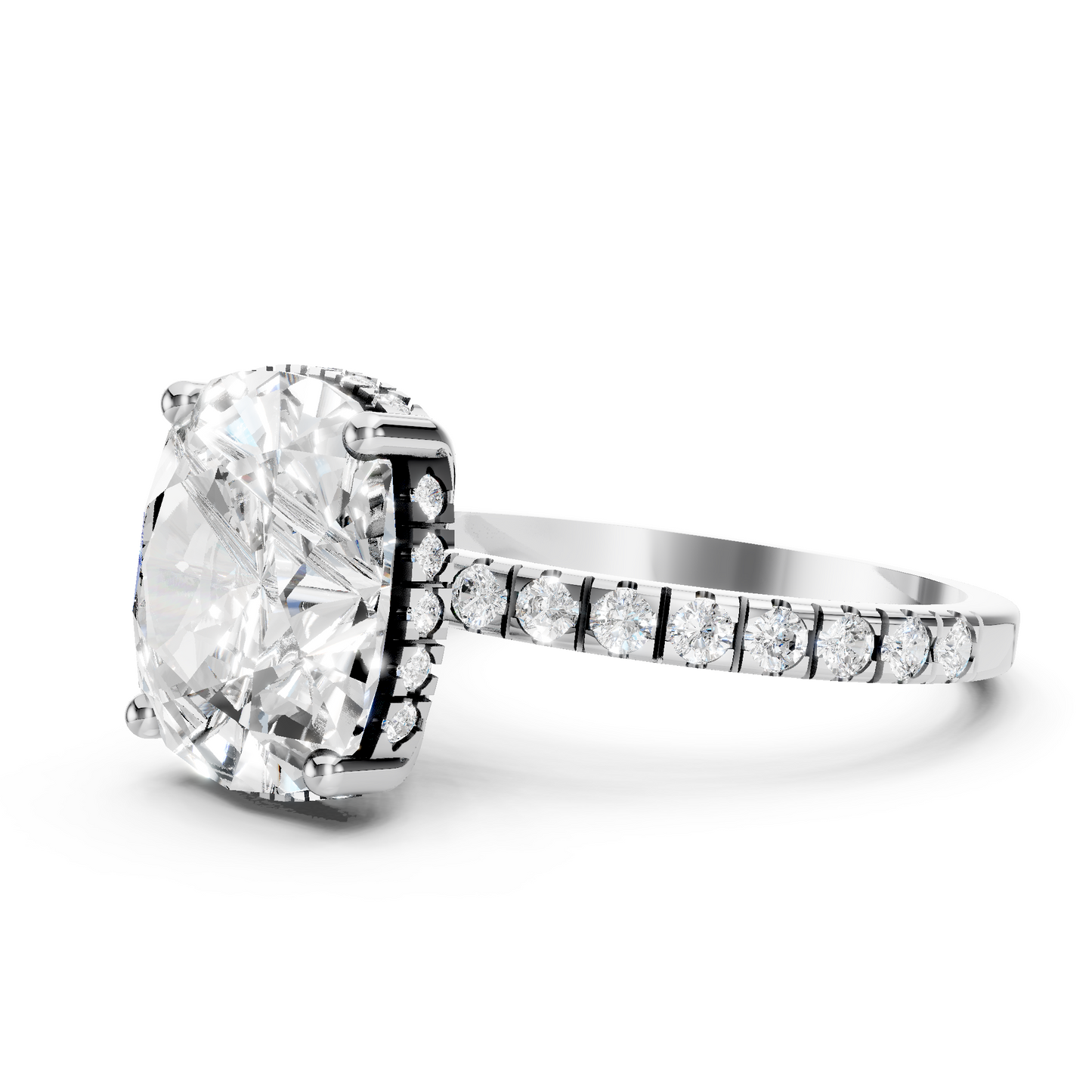 Stella – Cushion Solitaire with Hidden Halo and Pavé Band