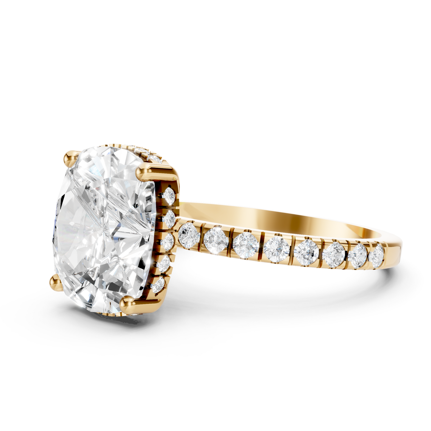 Stella – Cushion Solitaire with Hidden Halo and Pavé Band