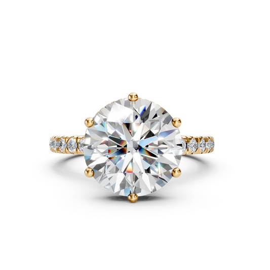 Billie –" 3ct " Round Solitaire in 18k Gold with Hidden Halo and Pavé Band (Ready)