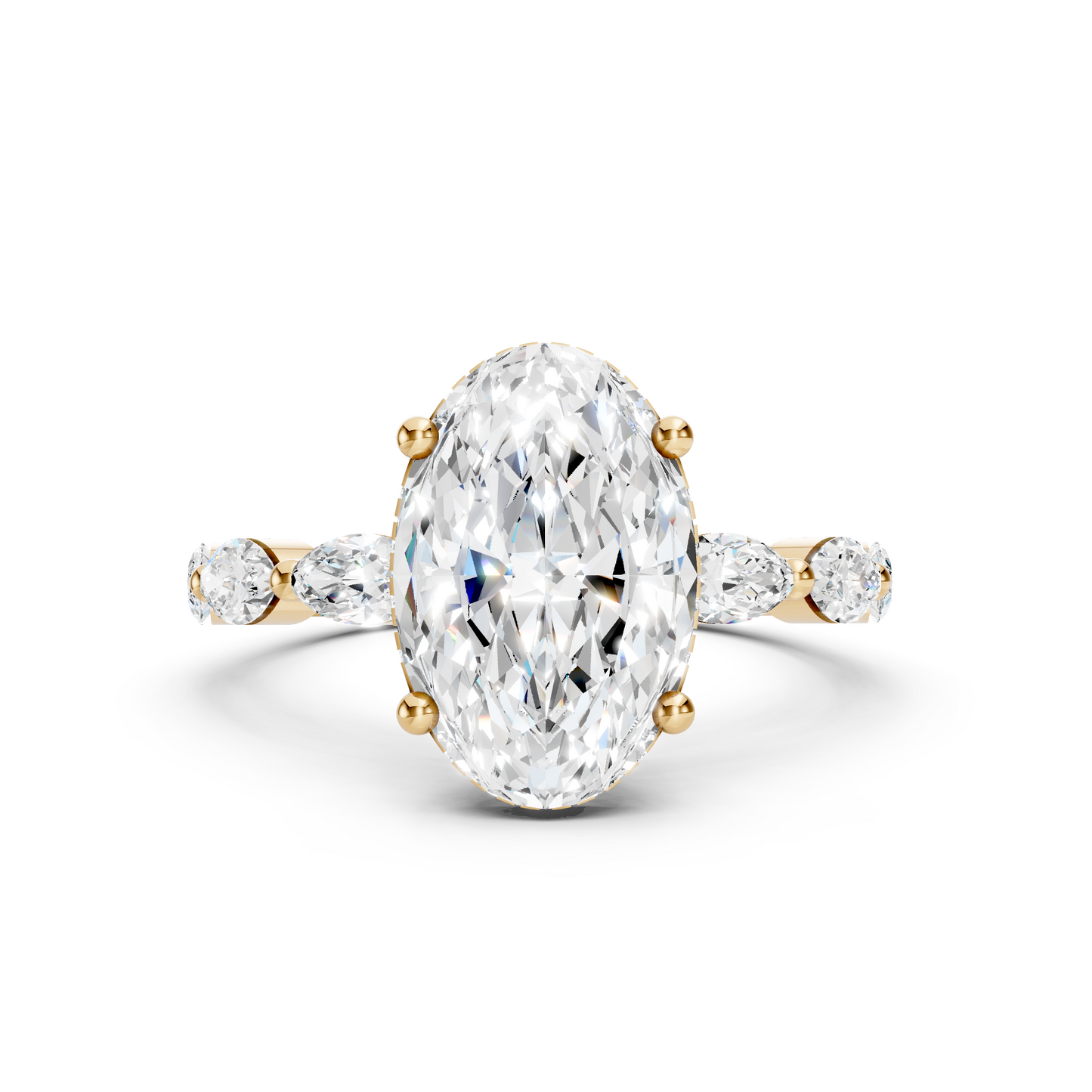 Luella – Oval Solitaire with Hidden Halo - Marquise Side Stones