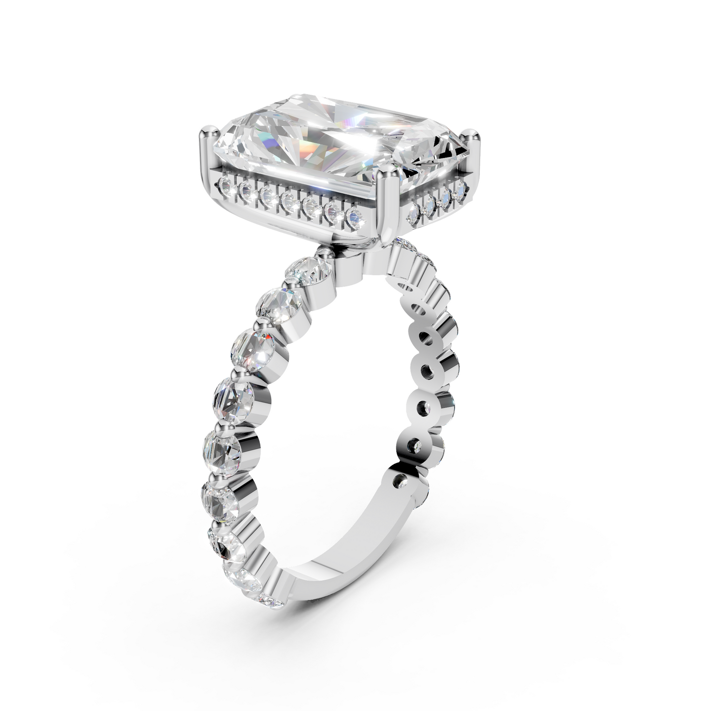Anita – Radiant Solitaire with Round Side Stones and hidden halo
