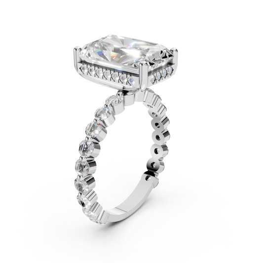 Anita – Radiant Solitaire with Round Side Stones and hidden halo