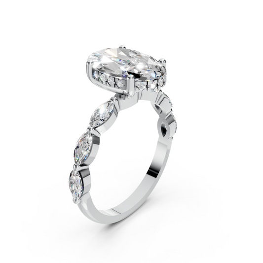 Luella – Oval Solitaire with Hidden Halo - Marquise Side Stones