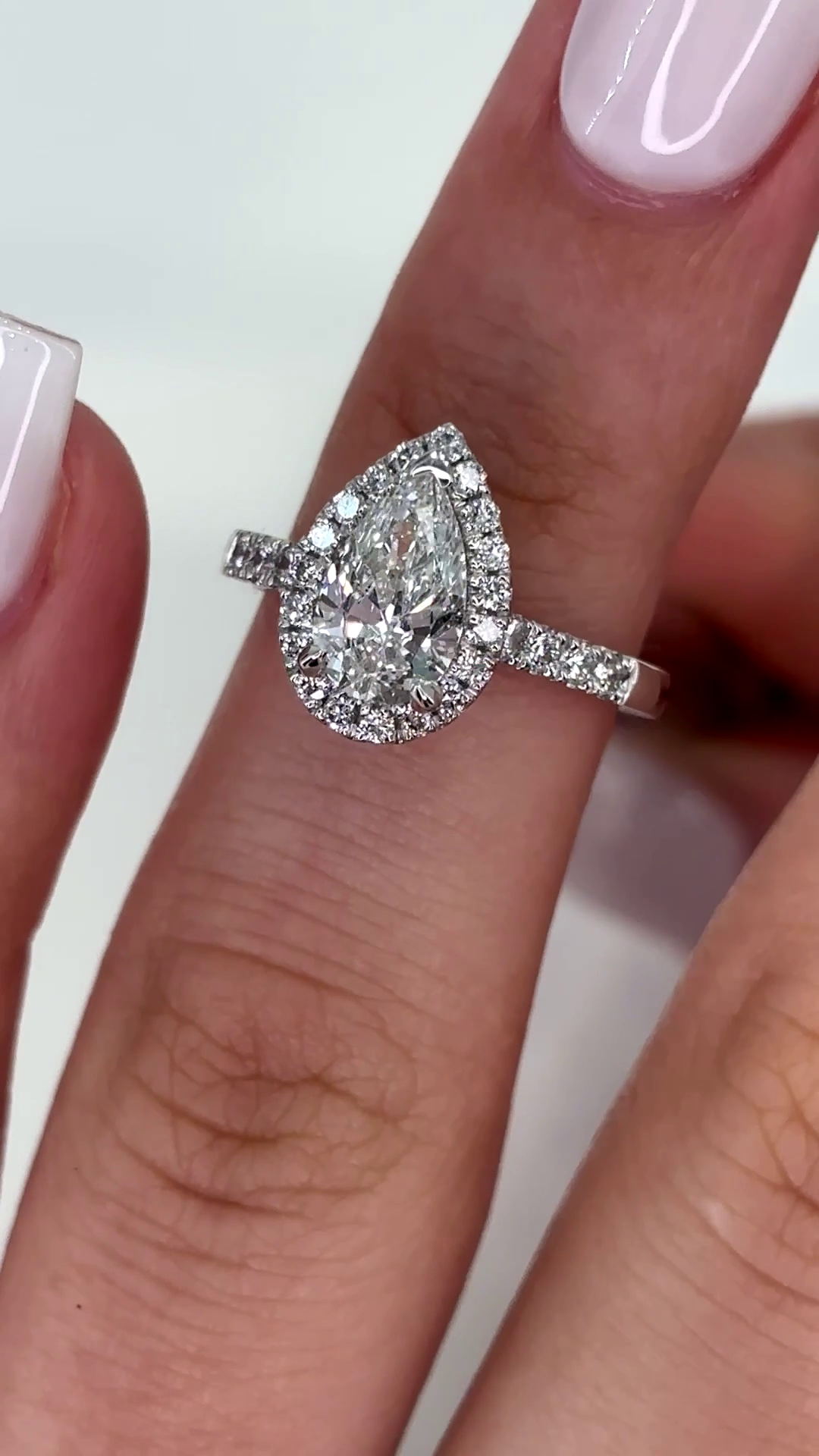 Bonnie - " 2ct " Pear Diamond Ring in 18k Gold with Halo and Pavé Half Set Band (Ready) - Prime & Pure