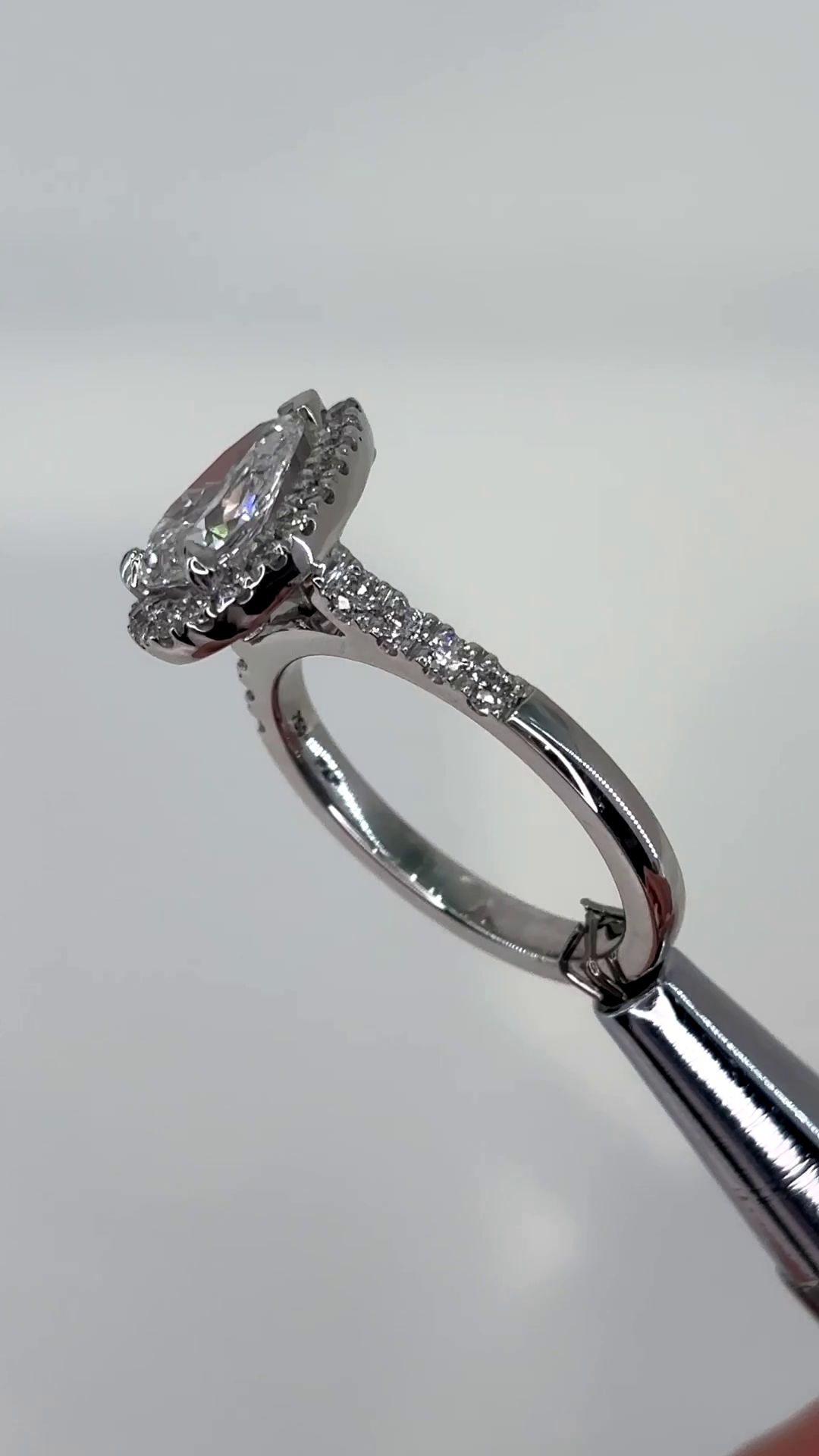 Bonnie - " 2ct " Pear Diamond Ring in 18k Gold with Halo and Pavé Half Set Band (Ready) - Prime & Pure