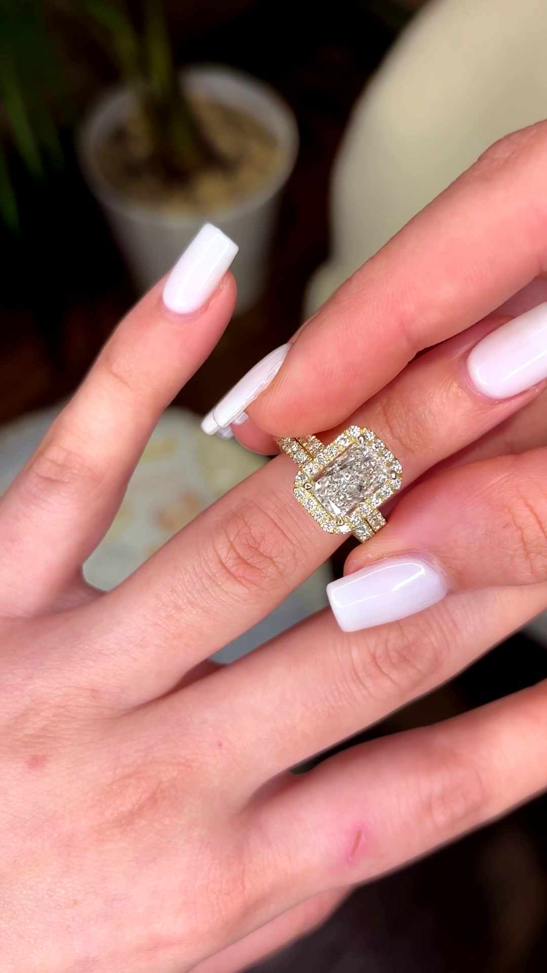Matilda- " 3ct " Radiant Diamond Ring in 18k Gold With Halo and Pavé Half Set Band (Ready) - Prime & Pure
