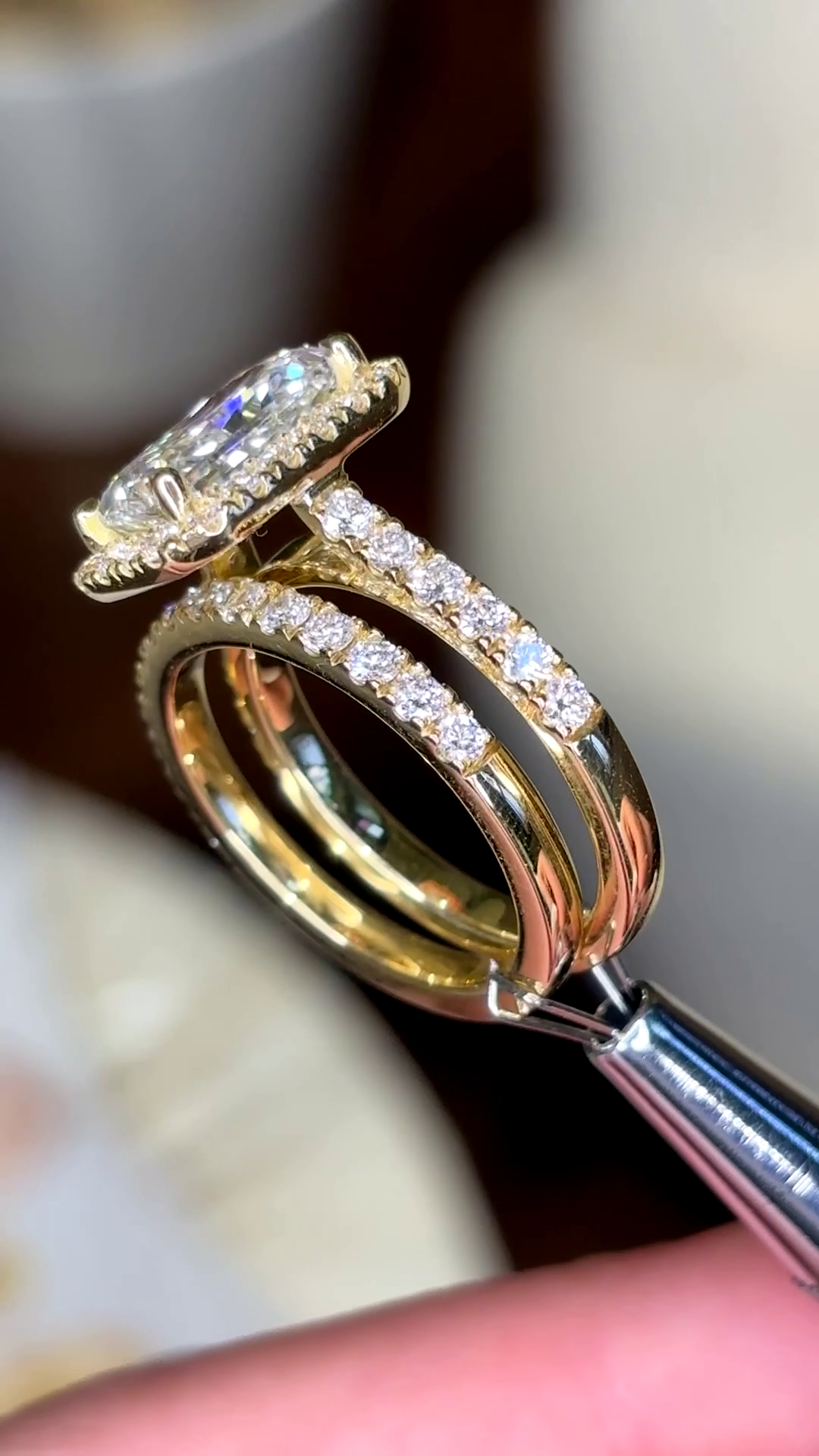 Matilda- " 3ct " Radiant Diamond Ring in 18k Gold With Halo and Pavé Half Set Band (Ready) - Prime & Pure