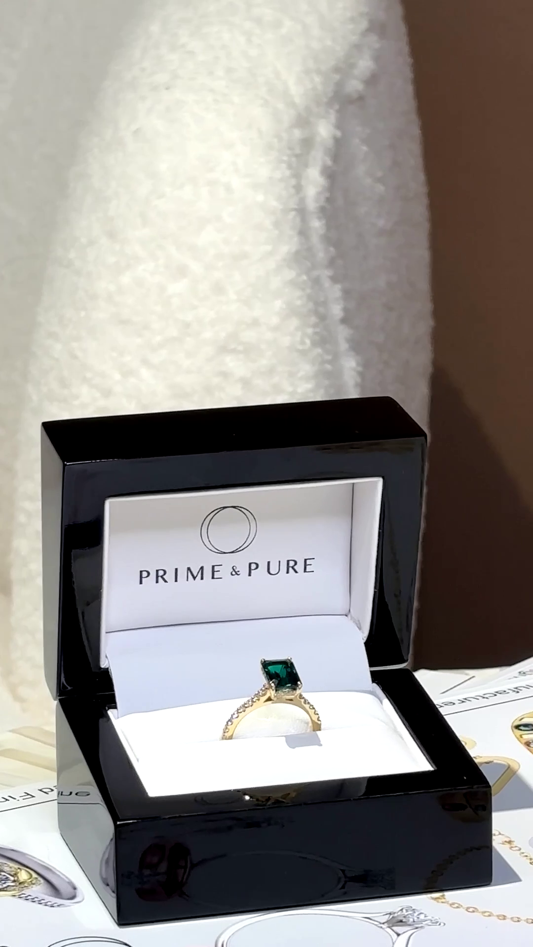 Olivia – " 2ct" Green Emerald Solitaire in 18k Gold with Hidden Halo and Pavé Band (Ready) - Prime & Pure