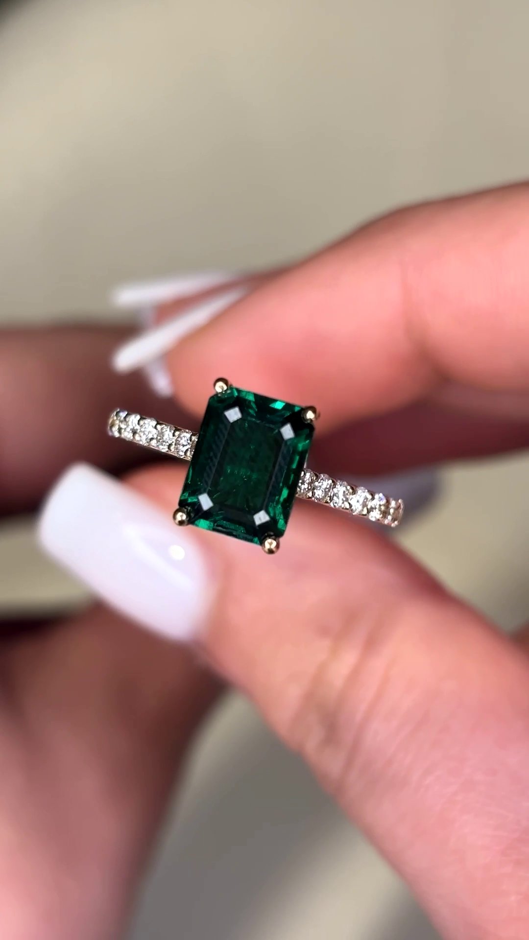 Olivia – " 2ct" Green Emerald Solitaire in 18k Gold with Hidden Halo and Pavé Band (Ready) - Prime & Pure