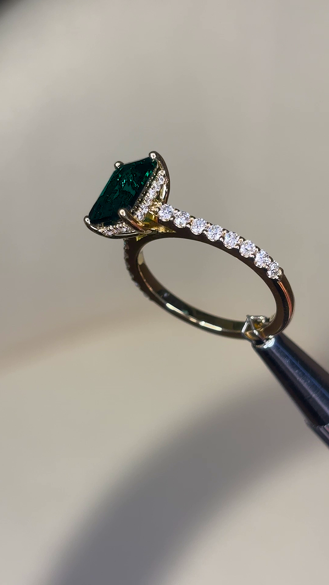 Olivia – " 2ct" Green Emerald Solitaire in 18k Gold with Hidden Halo and Pavé Band (Ready) - Prime & Pure