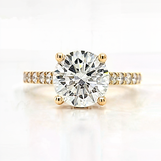 Yindi – Round Solitaire cathedral setting hidden halo with Pavé Band - Prime & Pure