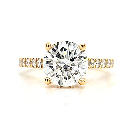 Yindi – " 2ct " Round Solitaire in 18k Gold cathedral setting hidden halo with Pavé Band (Ready) - Prime & Pure
