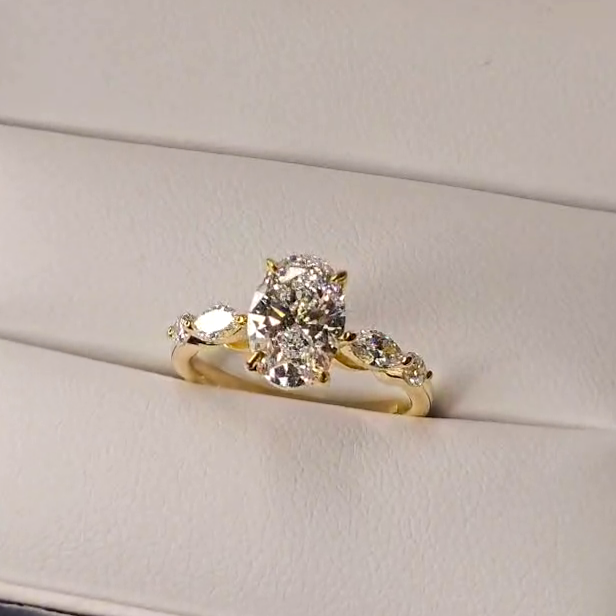 Oval Solitaire with Marquise and Round Side Stones (Setting Only) - Prime & Pure