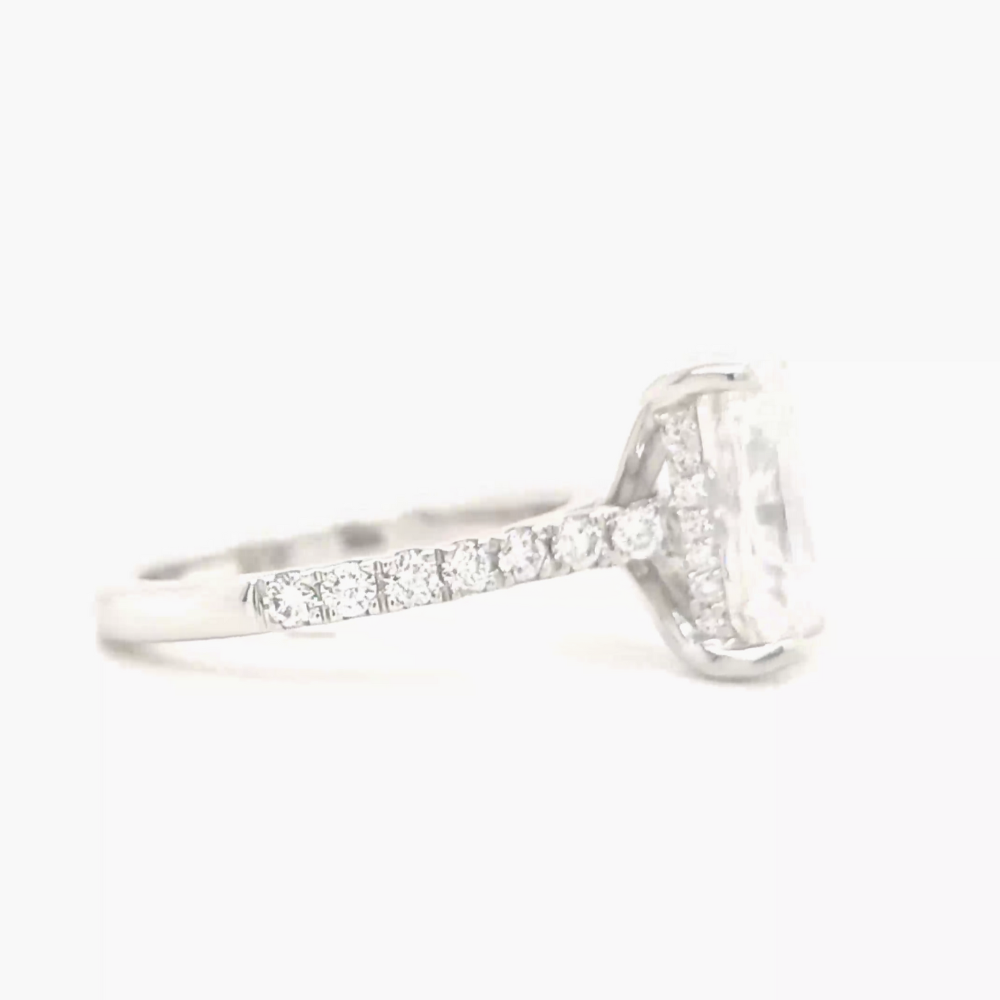 Candice – " 3ct " Radiant Solitaire in 18k with Hidden Halo and Pave Band (Ready) - Prime & Pure